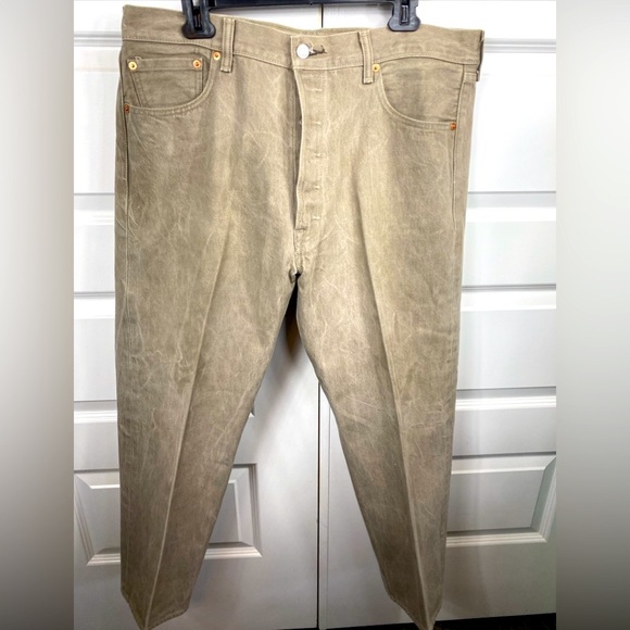 LEVIS 501 Baggy Button Fly  38x27 Taupe Grayish-Brown Men’s Pants Hemmed - Picture 1 of 6